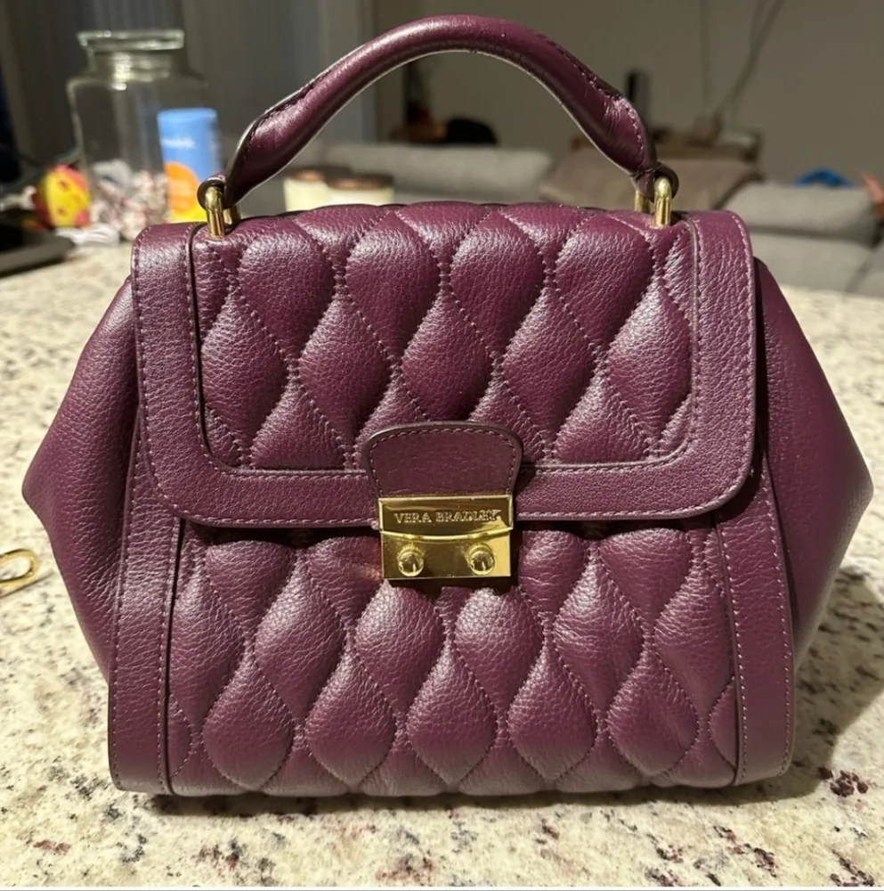 Vera Bradley Quilted Leather Stella Satchel Crossbody Aubergine - Eggplant EUC